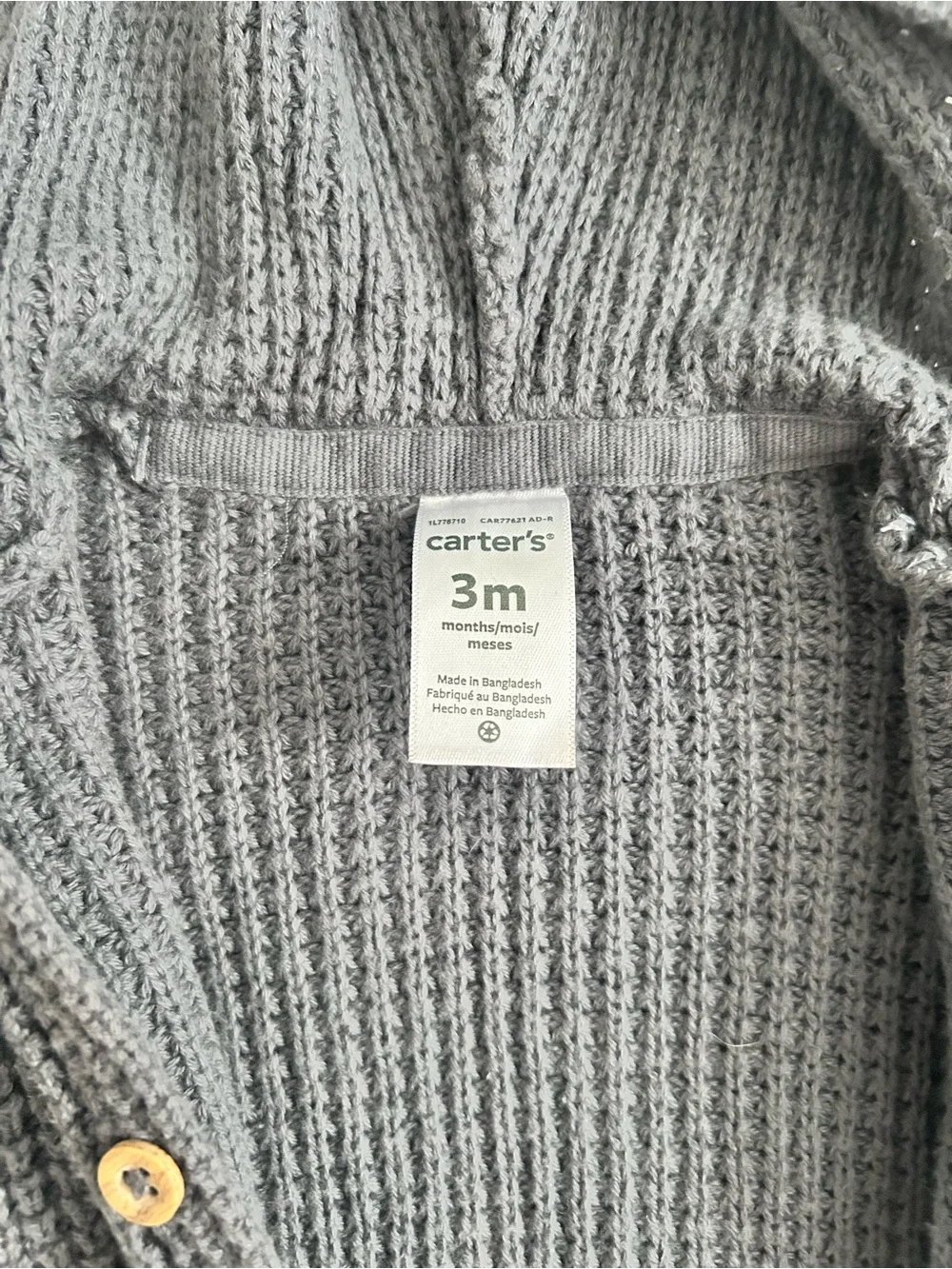 Carter's Charcoal Gray Knit Hooded Sweater with Bear Ears